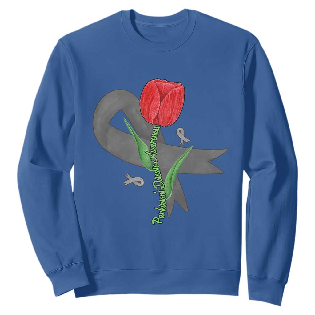 Parkinson's Support Sweatshirt Gray Ribbon Tulips Parkinsons Warrior