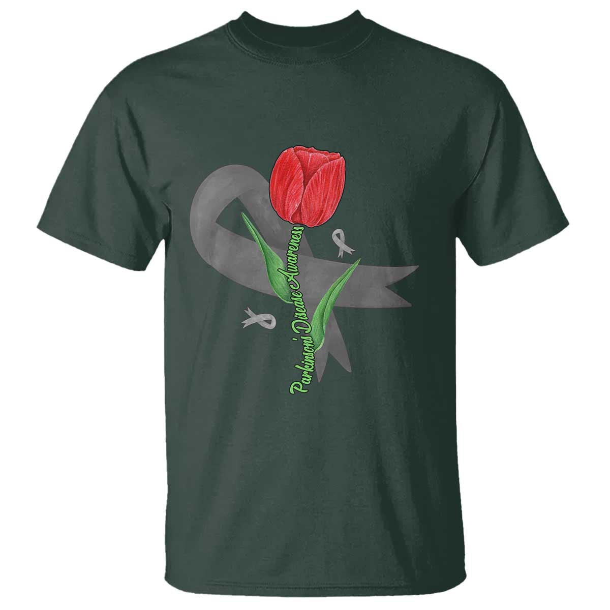 Parkinson's Support T Shirt Gray Ribbon Tulips Parkinsons Warrior