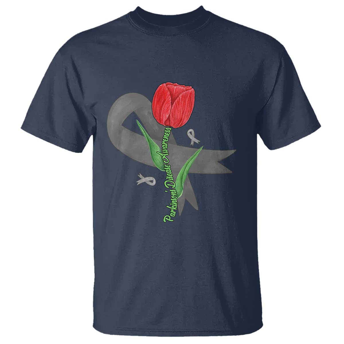 Parkinson's Support T Shirt Gray Ribbon Tulips Parkinsons Warrior