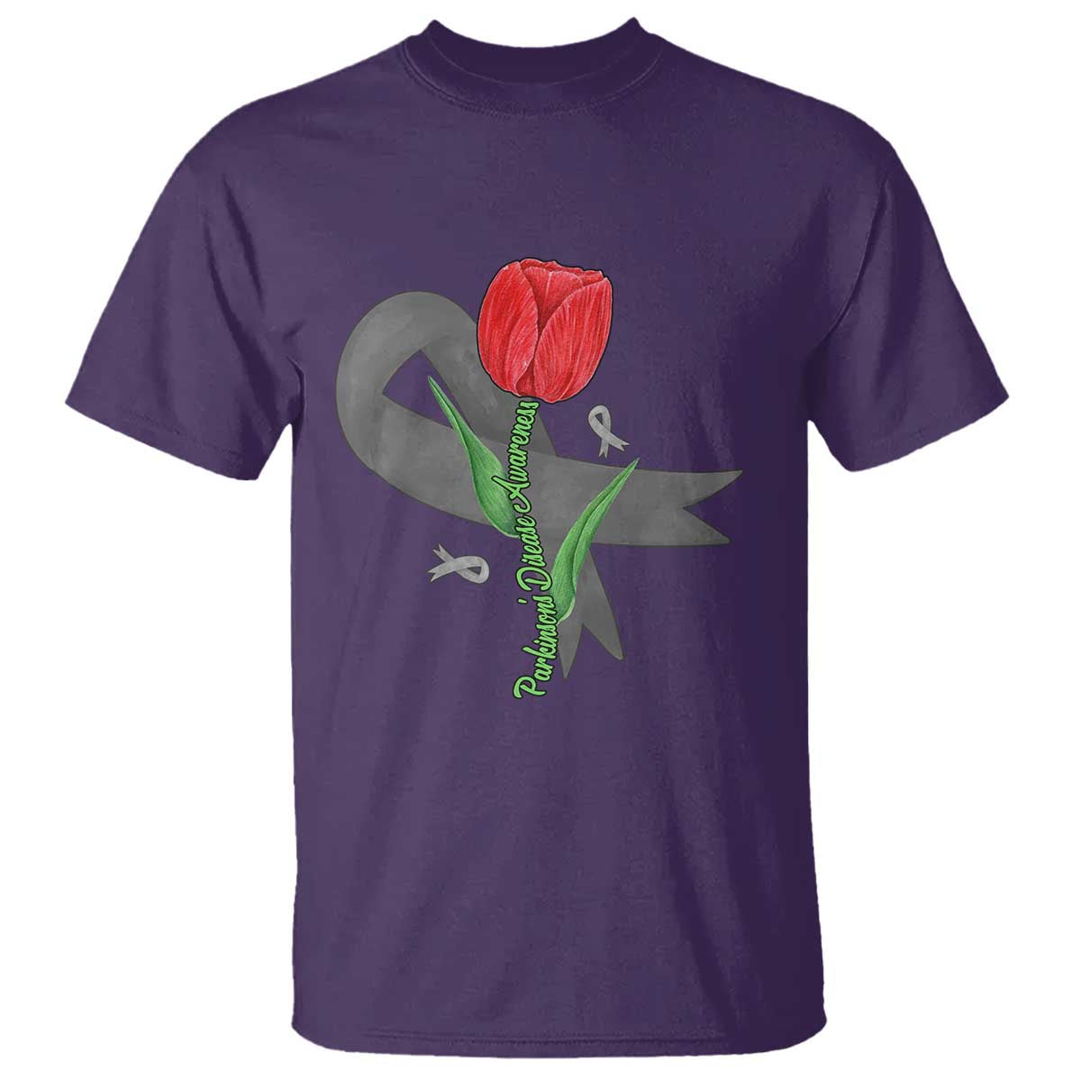 Parkinson's Support T Shirt Gray Ribbon Tulips Parkinsons Warrior