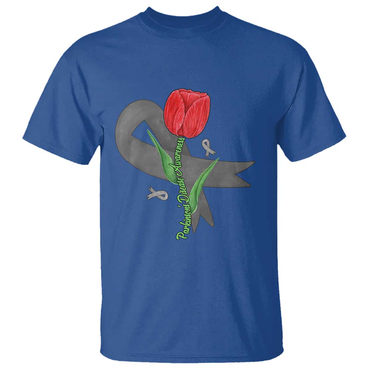 Parkinson's Support T Shirt Gray Ribbon Tulips Parkinsons Warrior