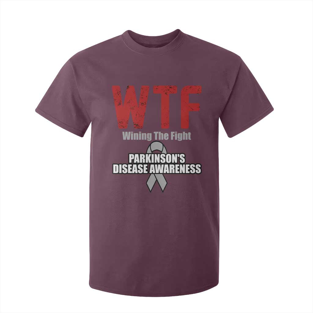 Parkinson's Support T Shirt For Kid WTF Winning The Fight Gray Ribbon Parkinsons Warriror