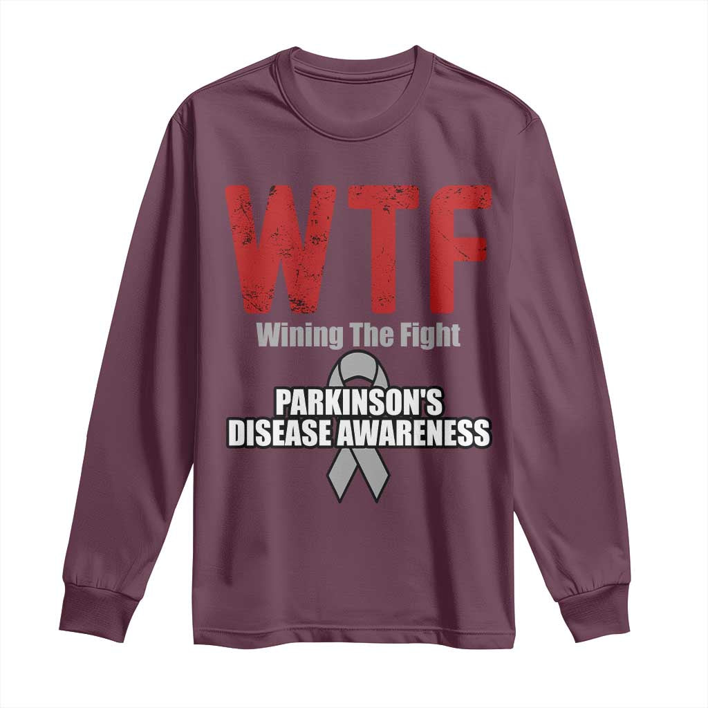 Parkinson's Support Long Sleeve Shirt WTF Winning The Fight Gray Ribbon Parkinsons Warriror