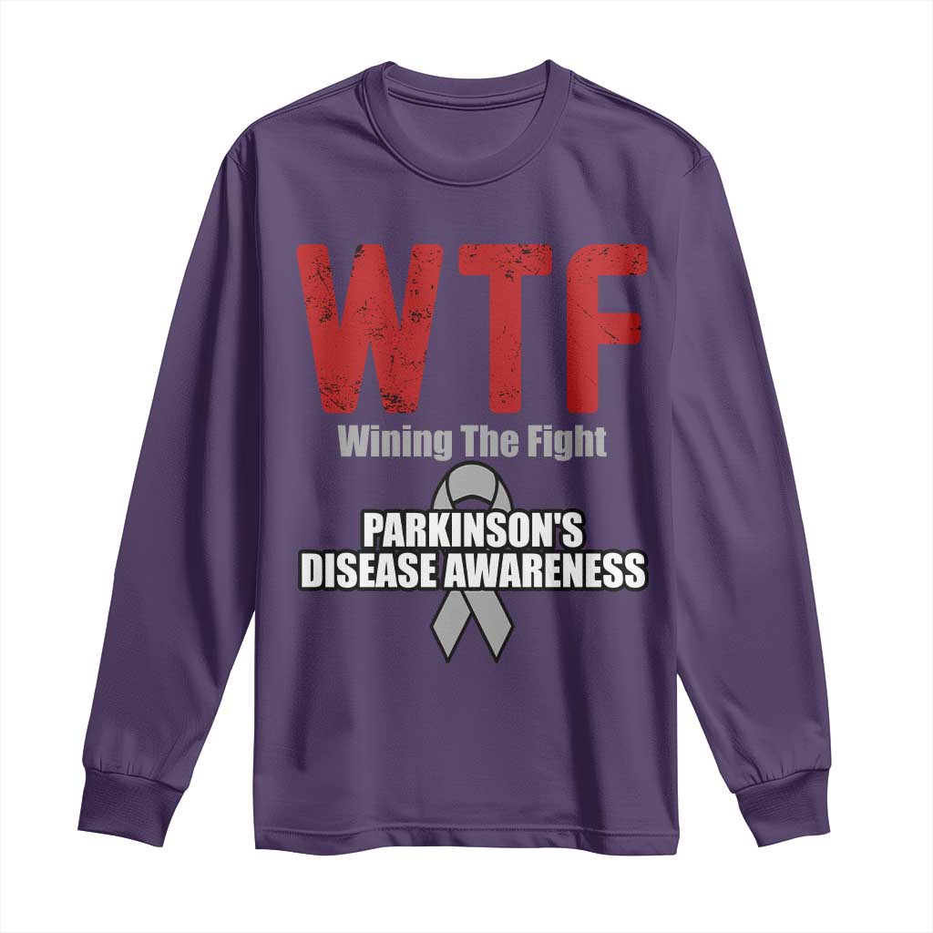 Parkinson's Support Long Sleeve Shirt WTF Winning The Fight Gray Ribbon Parkinsons Warriror