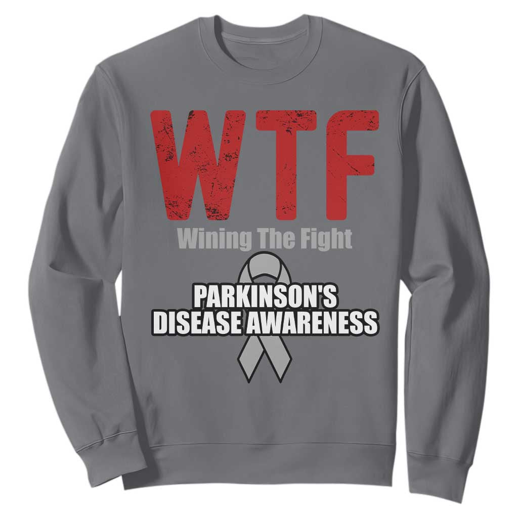 Parkinson's Support Sweatshirt WTF Winning The Fight Gray Ribbon Parkinsons Warriror