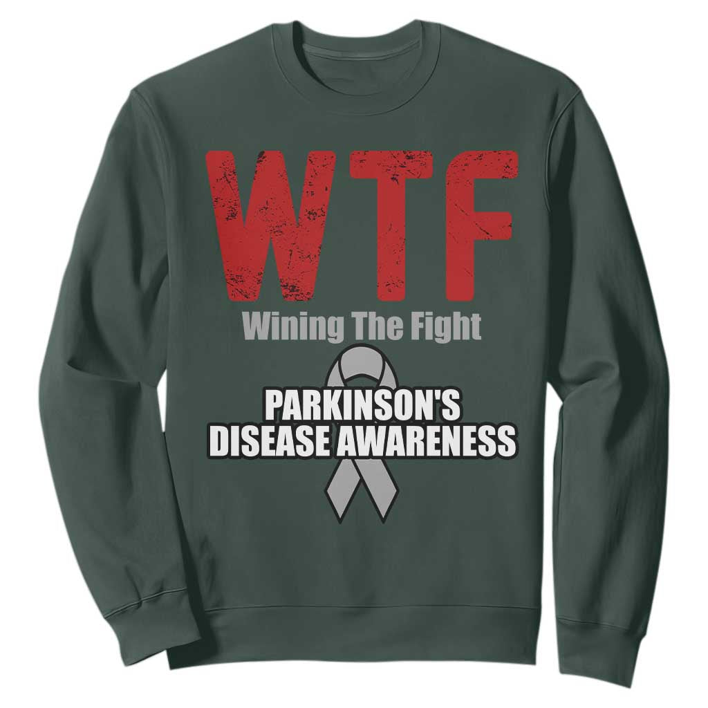 Parkinson's Support Sweatshirt WTF Winning The Fight Gray Ribbon Parkinsons Warriror