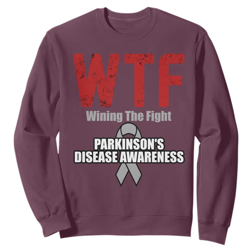 Parkinson's Support Sweatshirt WTF Winning The Fight Gray Ribbon Parkinsons Warriror