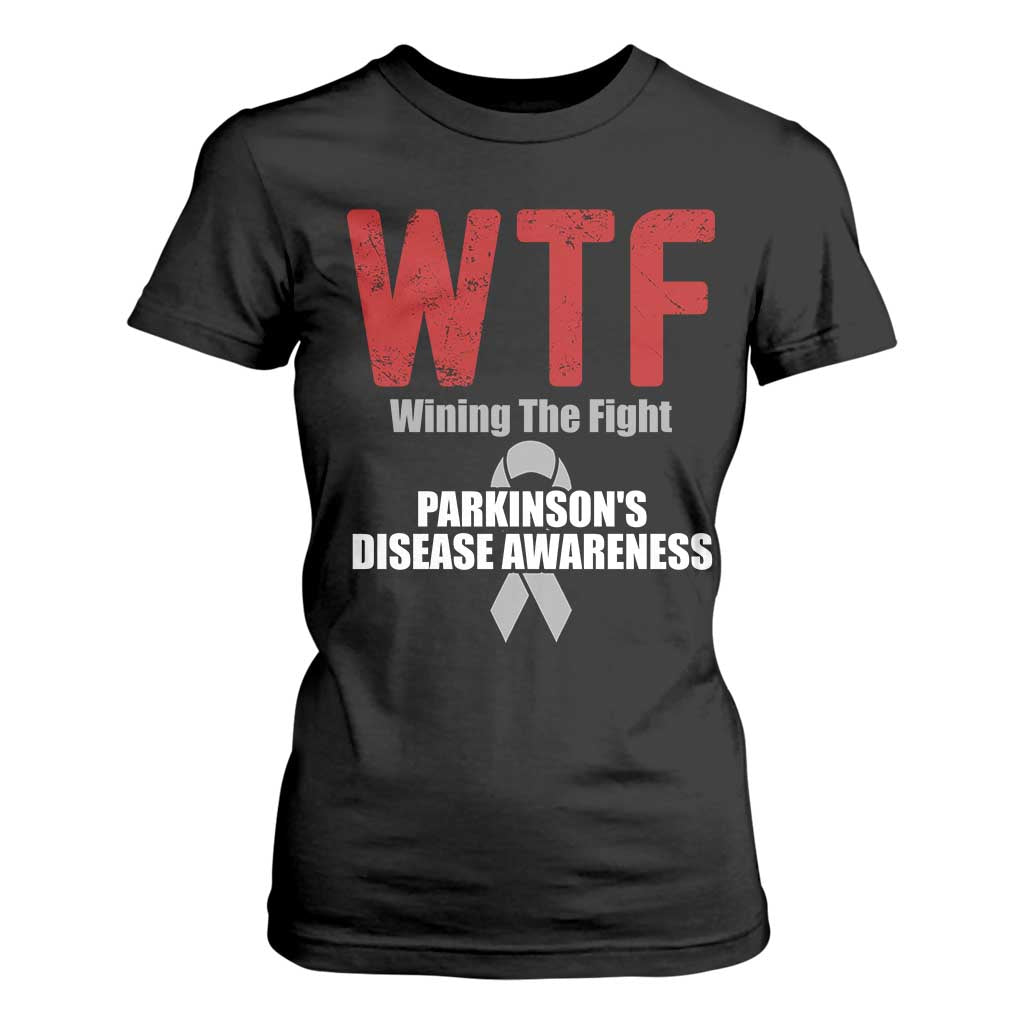 Parkinson's Support T Shirt For Women WTF Winning The Fight Gray Ribbon Parkinsons Warriror