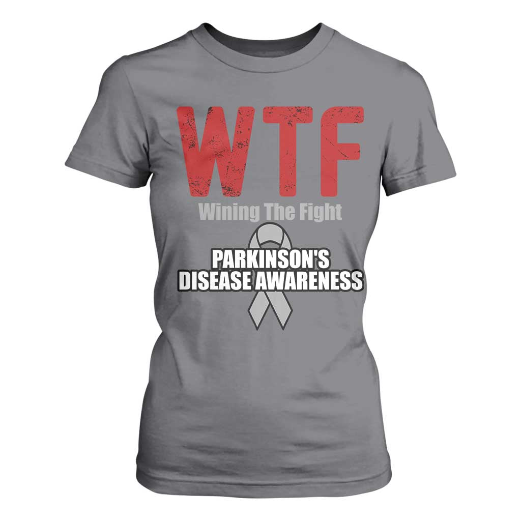 Parkinson's Support T Shirt For Women WTF Winning The Fight Gray Ribbon Parkinsons Warriror