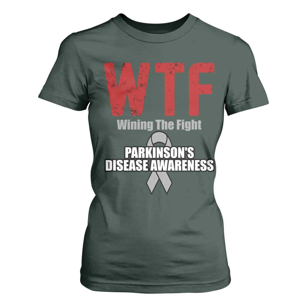 Parkinson's Support T Shirt For Women WTF Winning The Fight Gray Ribbon Parkinsons Warriror