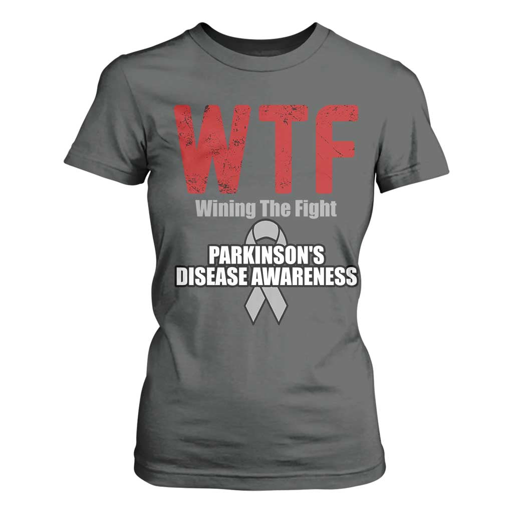 Parkinson's Support T Shirt For Women WTF Winning The Fight Gray Ribbon Parkinsons Warriror
