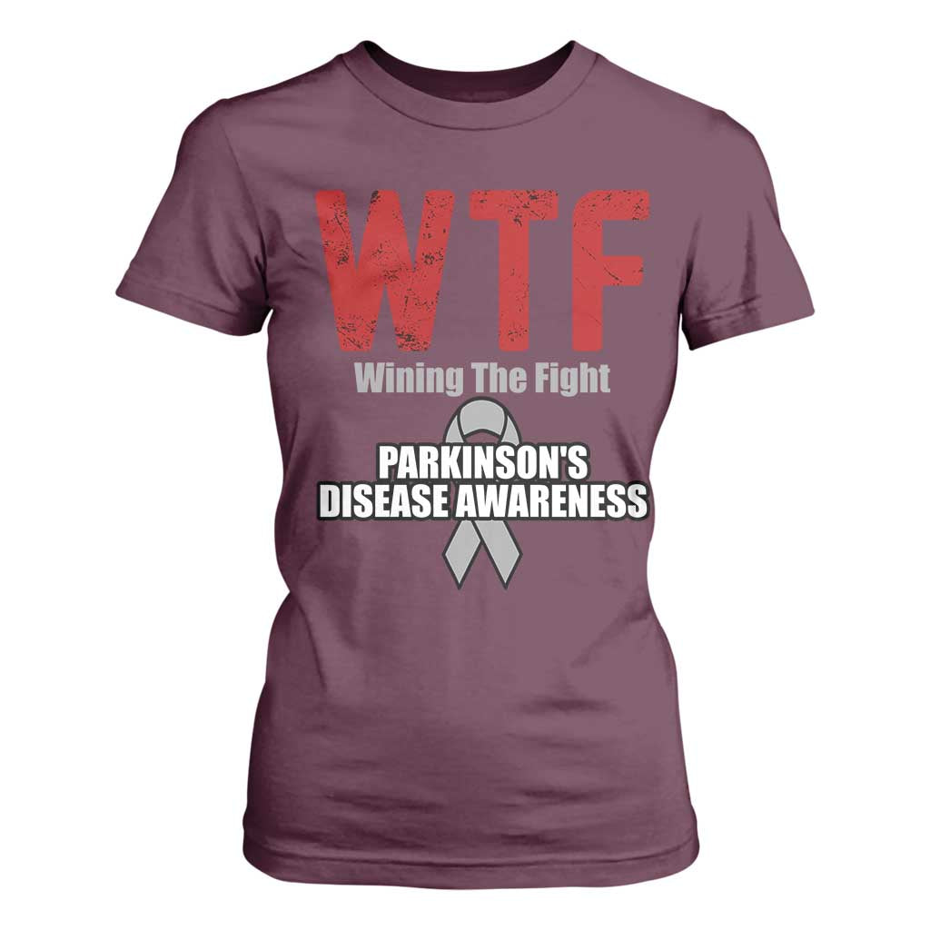Parkinson's Support T Shirt For Women WTF Winning The Fight Gray Ribbon Parkinsons Warriror