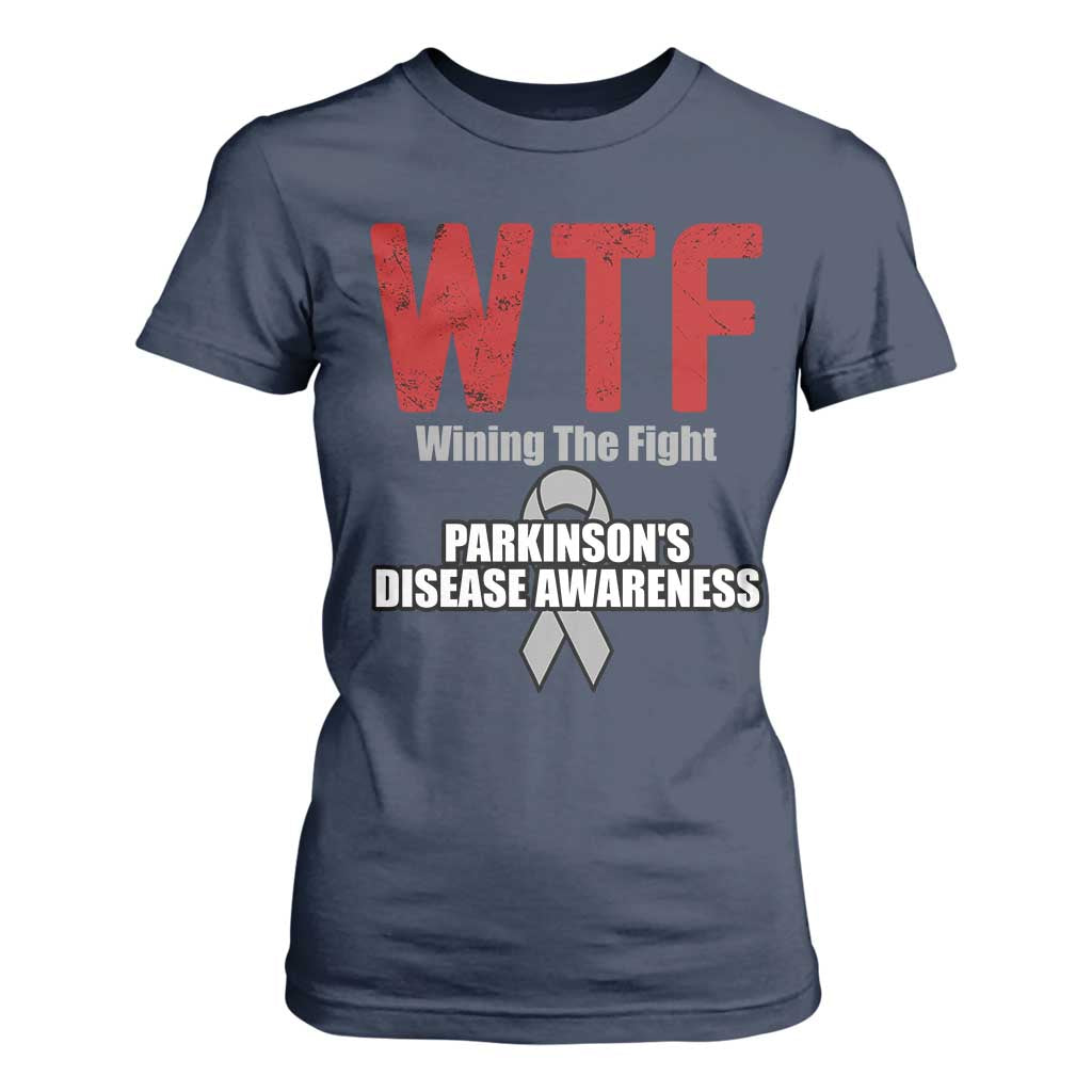 Parkinson's Support T Shirt For Women WTF Winning The Fight Gray Ribbon Parkinsons Warriror
