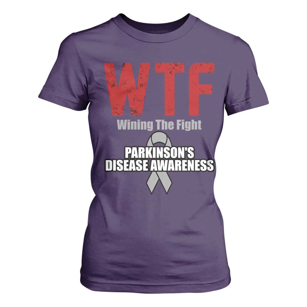 Parkinson's Support T Shirt For Women WTF Winning The Fight Gray Ribbon Parkinsons Warriror