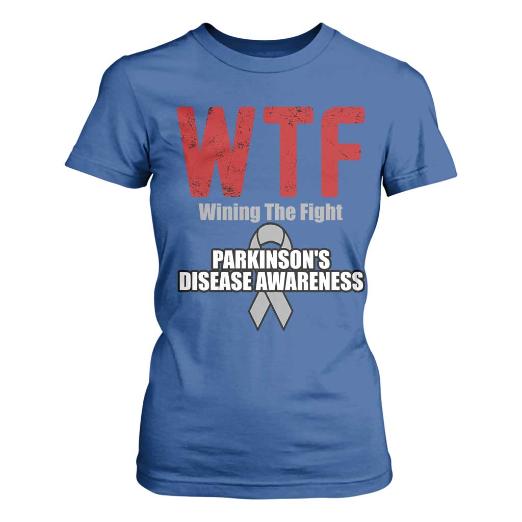 Parkinson's Support T Shirt For Women WTF Winning The Fight Gray Ribbon Parkinsons Warriror