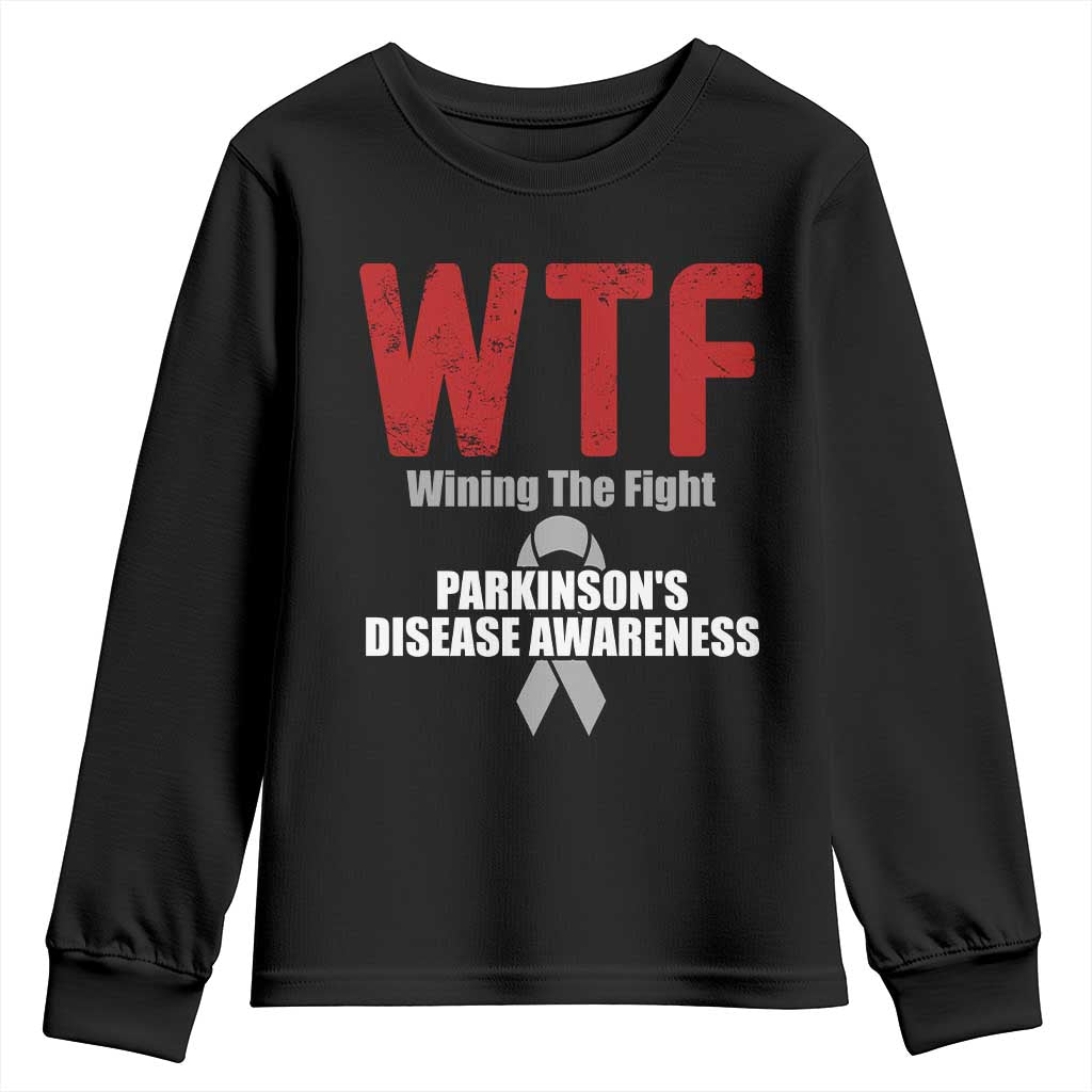 Parkinson's Support Youth Sweatshirt WTF Winning The Fight Gray Ribbon Parkinsons Warriror