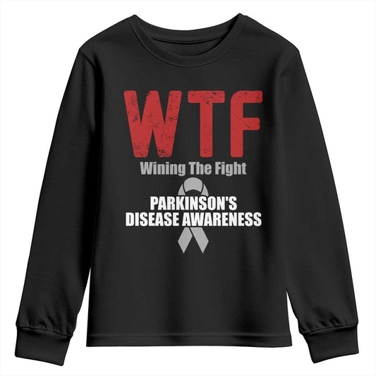 Parkinson's Support Youth Sweatshirt WTF Winning The Fight Gray Ribbon Parkinsons Warriror
