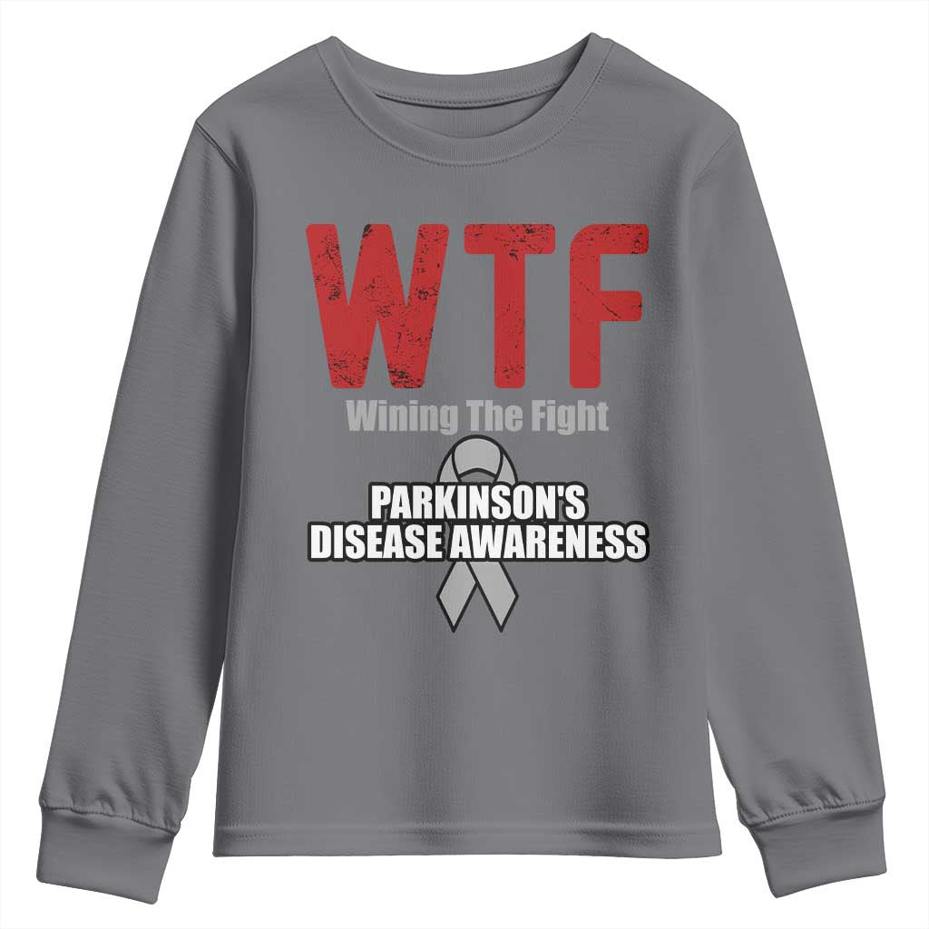 Parkinson's Support Youth Sweatshirt WTF Winning The Fight Gray Ribbon Parkinsons Warriror