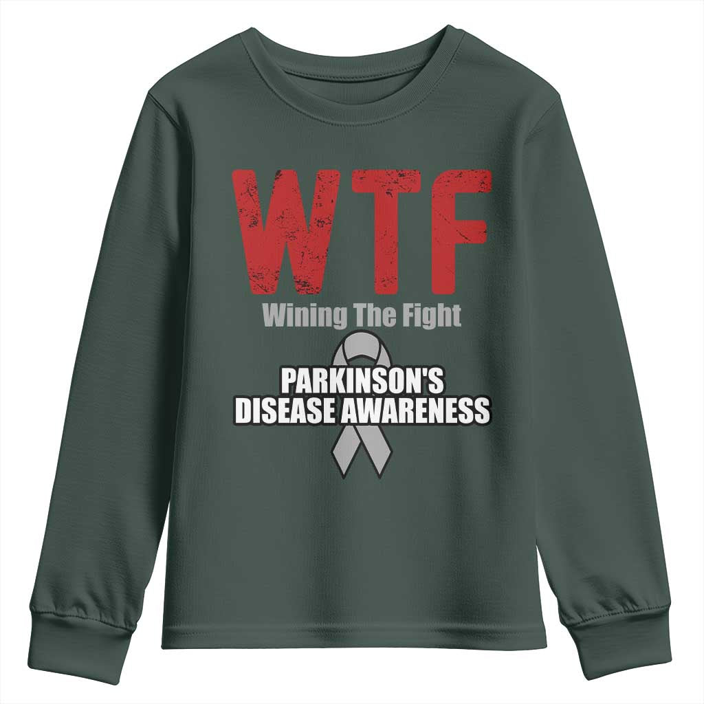 Parkinson's Support Youth Sweatshirt WTF Winning The Fight Gray Ribbon Parkinsons Warriror