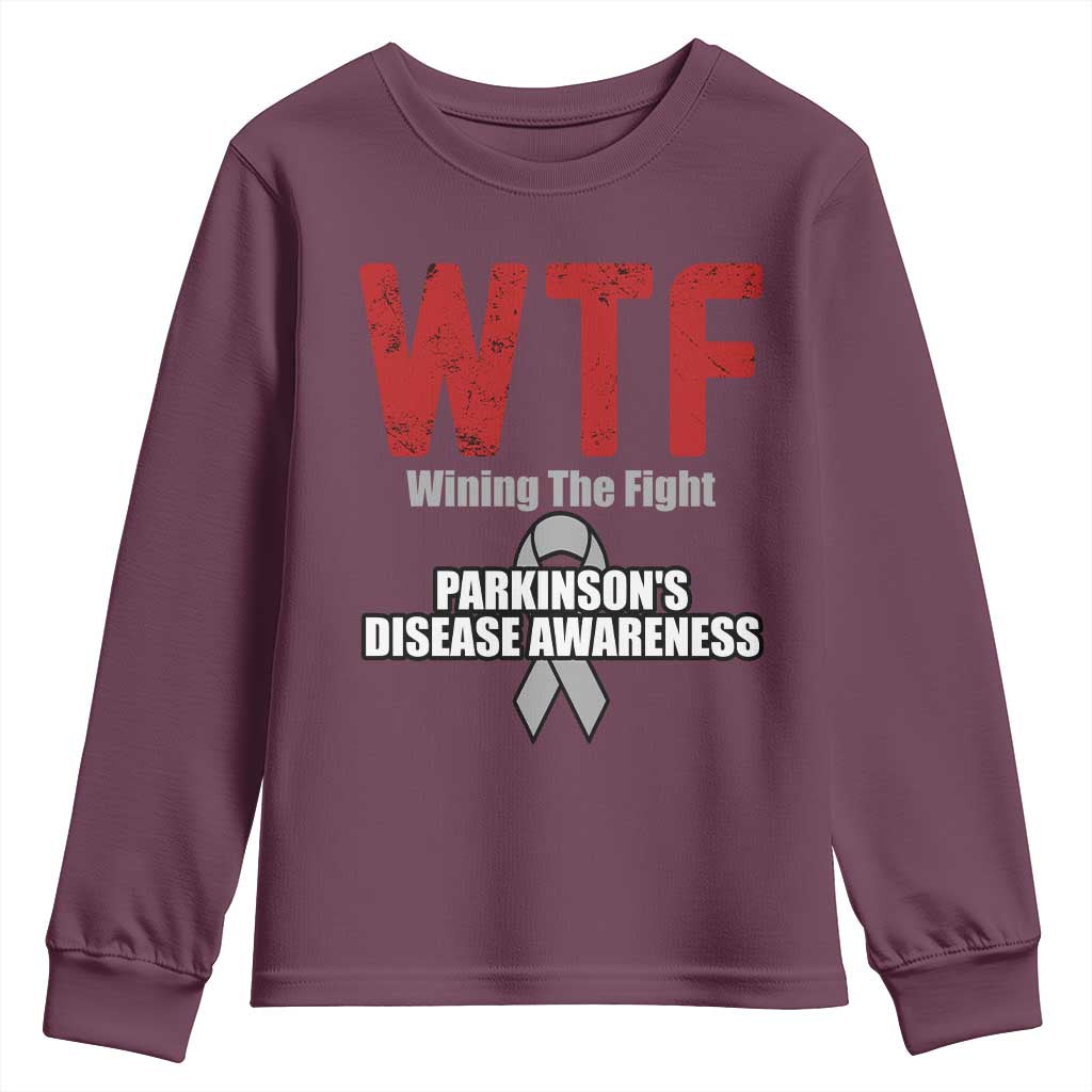 Parkinson's Support Youth Sweatshirt WTF Winning The Fight Gray Ribbon Parkinsons Warriror