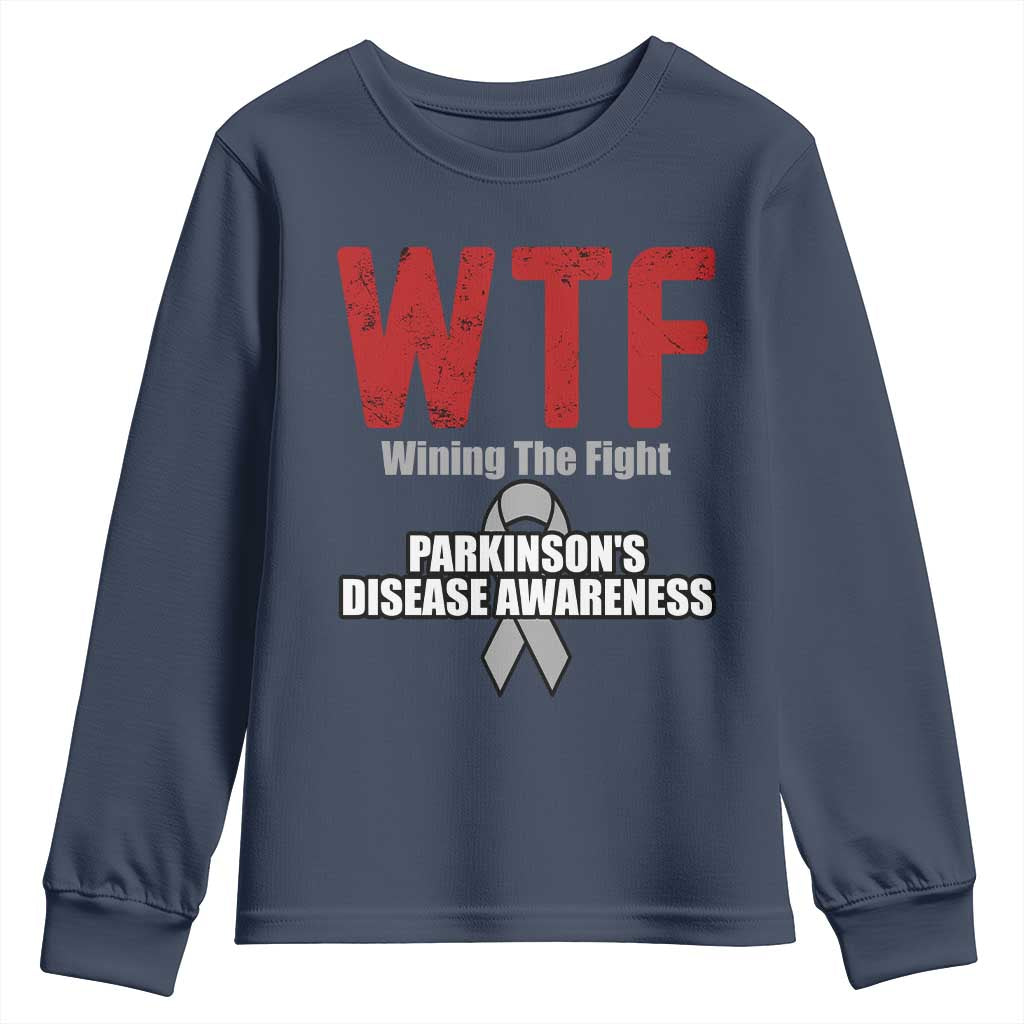 Parkinson's Support Youth Sweatshirt WTF Winning The Fight Gray Ribbon Parkinsons Warriror