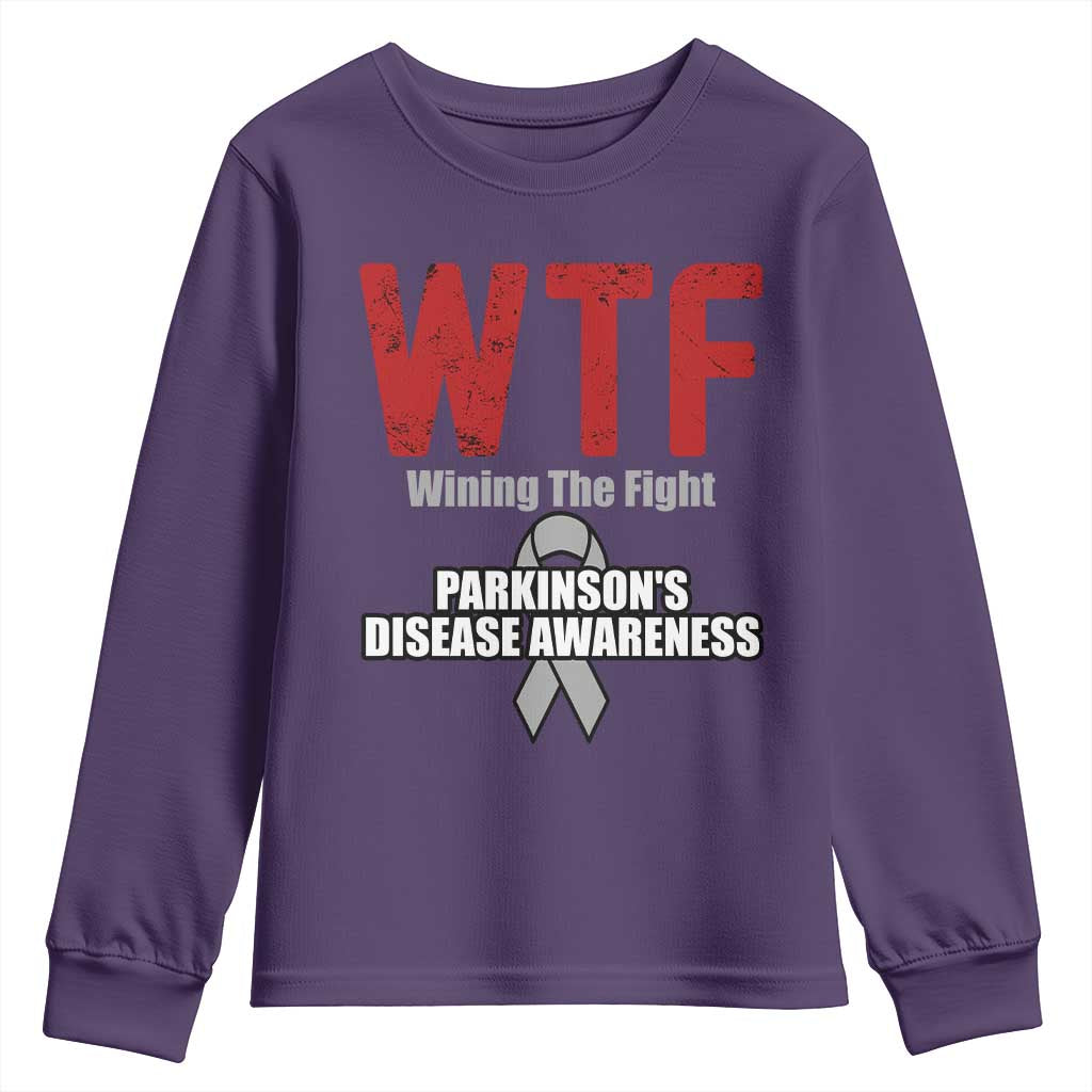Parkinson's Support Youth Sweatshirt WTF Winning The Fight Gray Ribbon Parkinsons Warriror