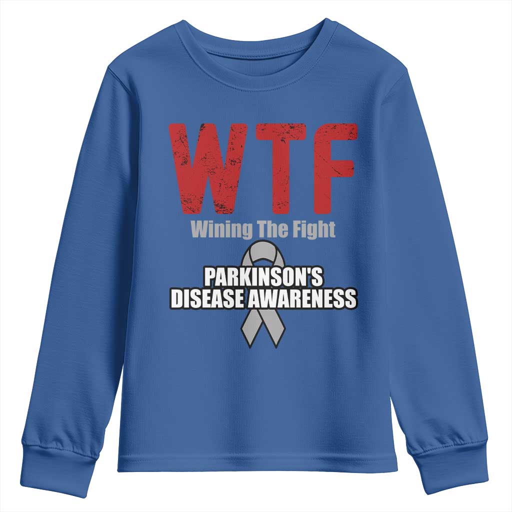 Parkinson's Support Youth Sweatshirt WTF Winning The Fight Gray Ribbon Parkinsons Warriror