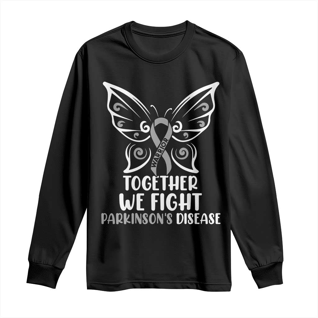 Parkinson's Support Squad Long Sleeve Shirt We Fight Together Gray Ribbon Butterfly
