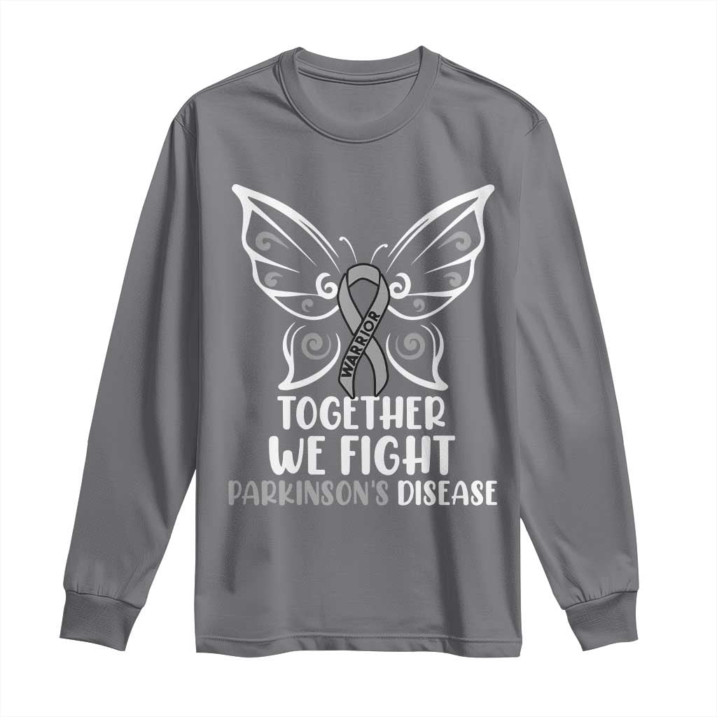 Parkinson's Support Squad Long Sleeve Shirt We Fight Together Gray Ribbon Butterfly