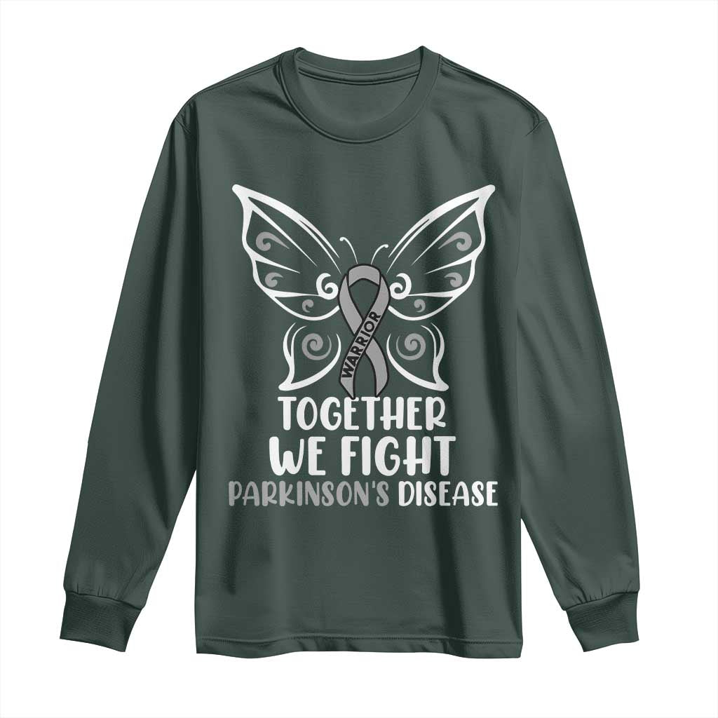 Parkinson's Support Squad Long Sleeve Shirt We Fight Together Gray Ribbon Butterfly