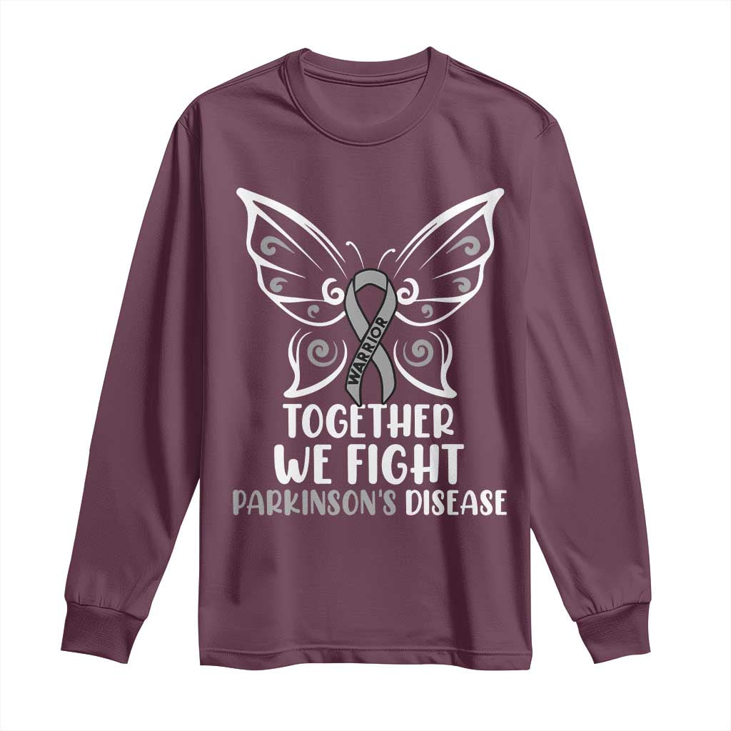 Parkinson's Support Squad Long Sleeve Shirt We Fight Together Gray Ribbon Butterfly