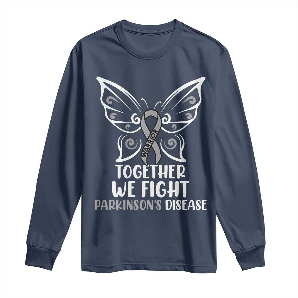 Parkinson's Support Squad Long Sleeve Shirt We Fight Together Gray Ribbon Butterfly