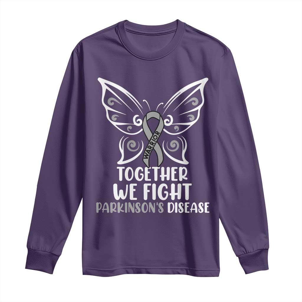 Parkinson's Support Squad Long Sleeve Shirt We Fight Together Gray Ribbon Butterfly