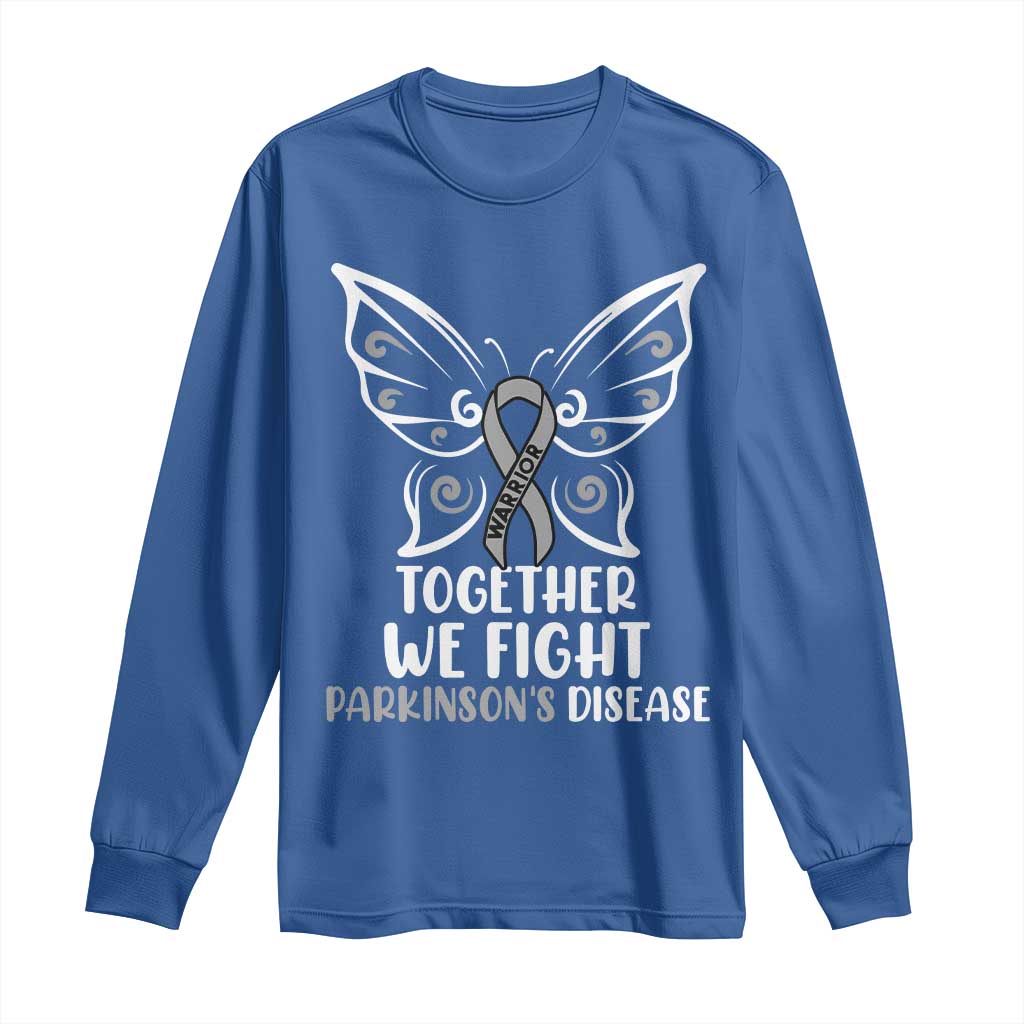 Parkinson's Support Squad Long Sleeve Shirt We Fight Together Gray Ribbon Butterfly