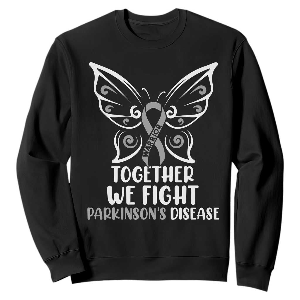 Parkinson's Support Squad Sweatshirt We Fight Together Gray Ribbon Butterfly