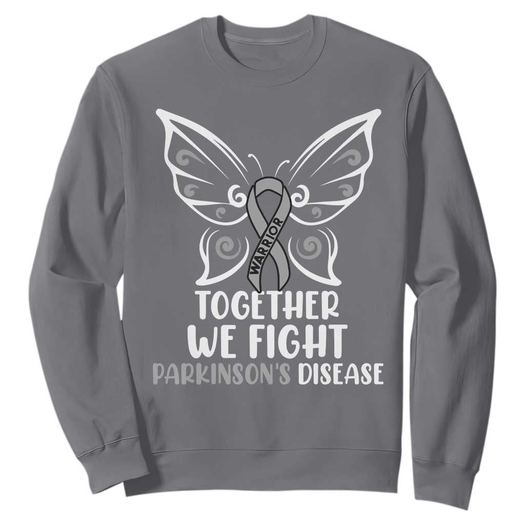 Parkinson's Support Squad Sweatshirt We Fight Together Gray Ribbon Butterfly