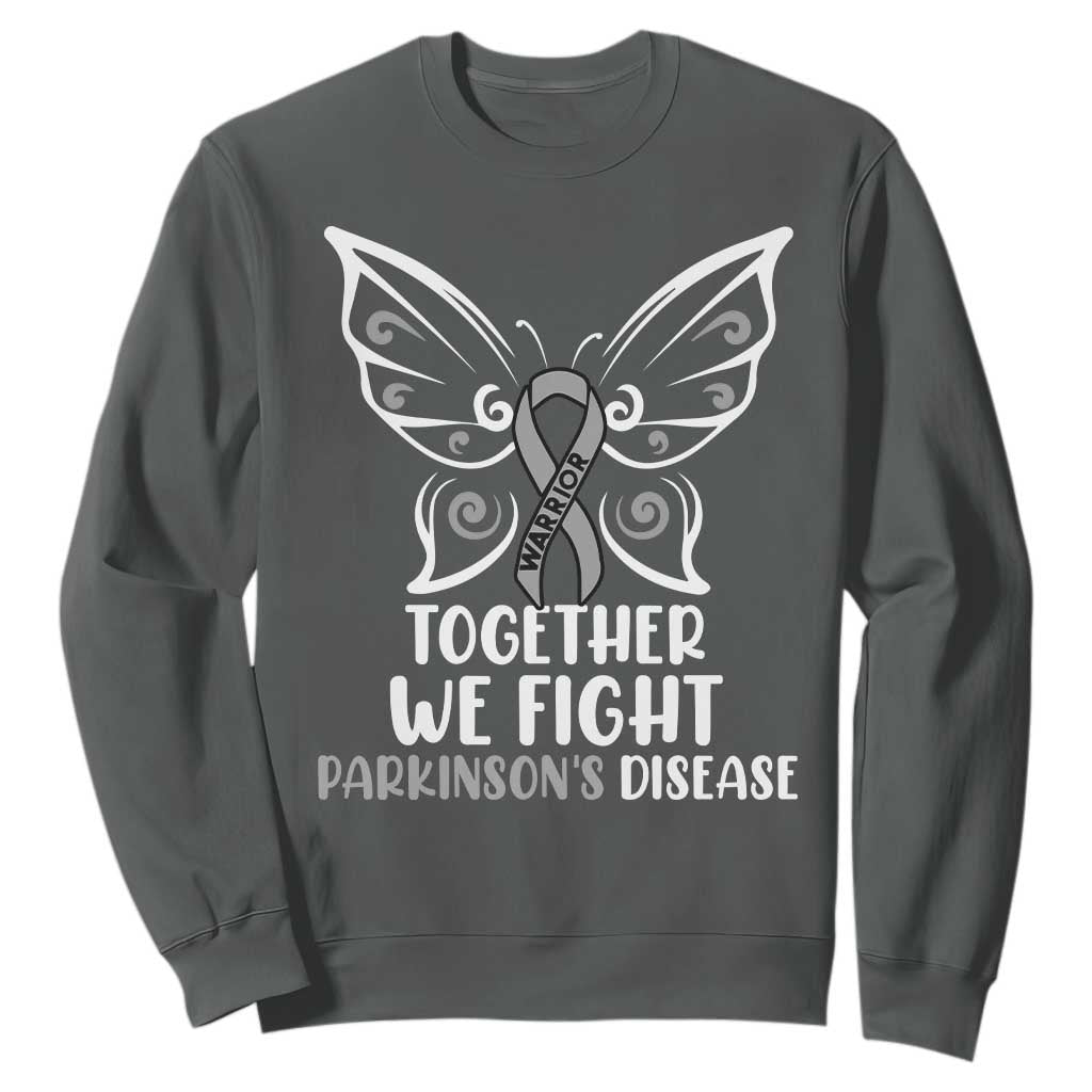 Parkinson's Support Squad Sweatshirt We Fight Together Gray Ribbon Butterfly