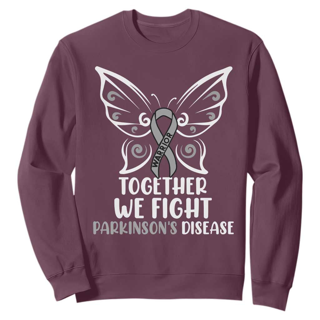 Parkinson's Support Squad Sweatshirt We Fight Together Gray Ribbon Butterfly