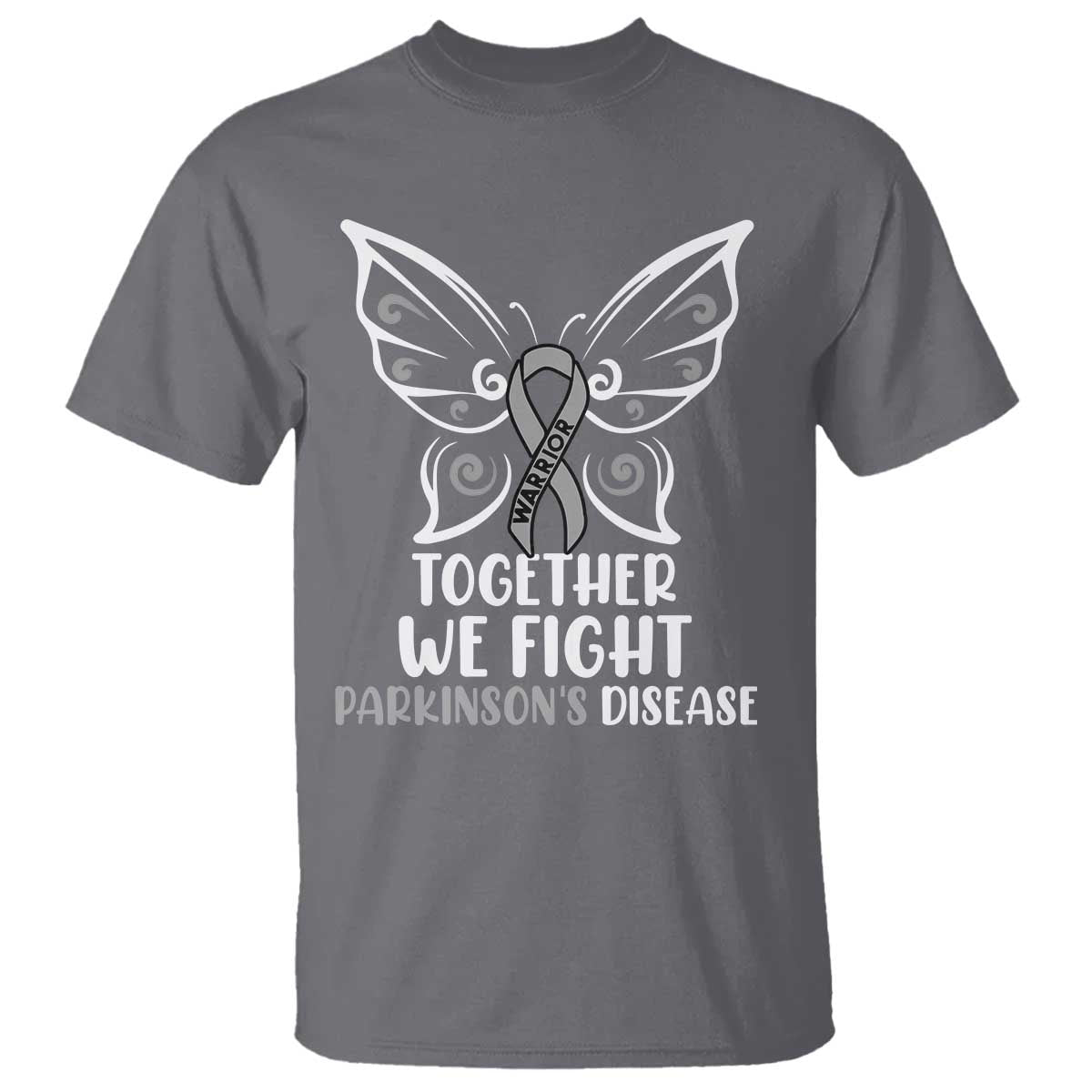 Parkinson's Support Squad T Shirt We Fight Together Gray Ribbon Butterfly
