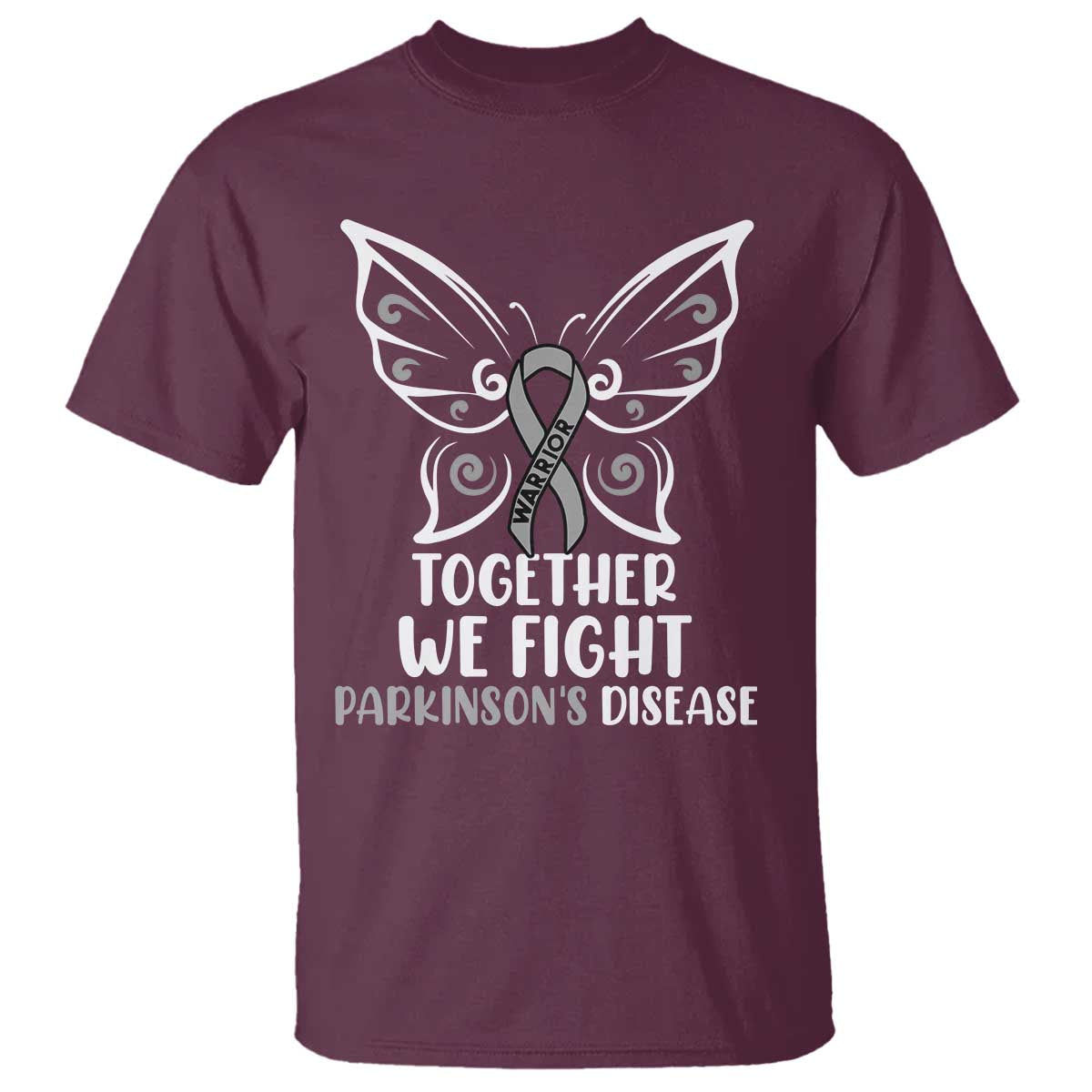 Parkinson's Support Squad T Shirt We Fight Together Gray Ribbon Butterfly