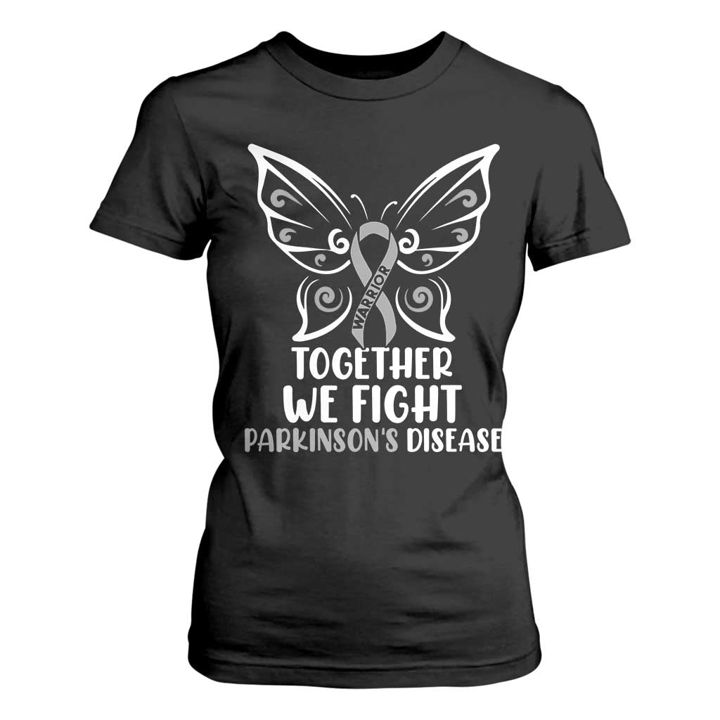 Parkinson's Support Squad T Shirt For Women We Fight Together Gray Ribbon Butterfly