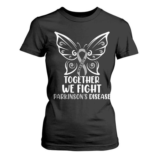 Parkinson's Support Squad T Shirt For Women We Fight Together Gray Ribbon Butterfly