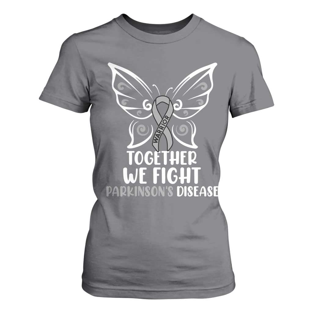 Parkinson's Support Squad T Shirt For Women We Fight Together Gray Ribbon Butterfly