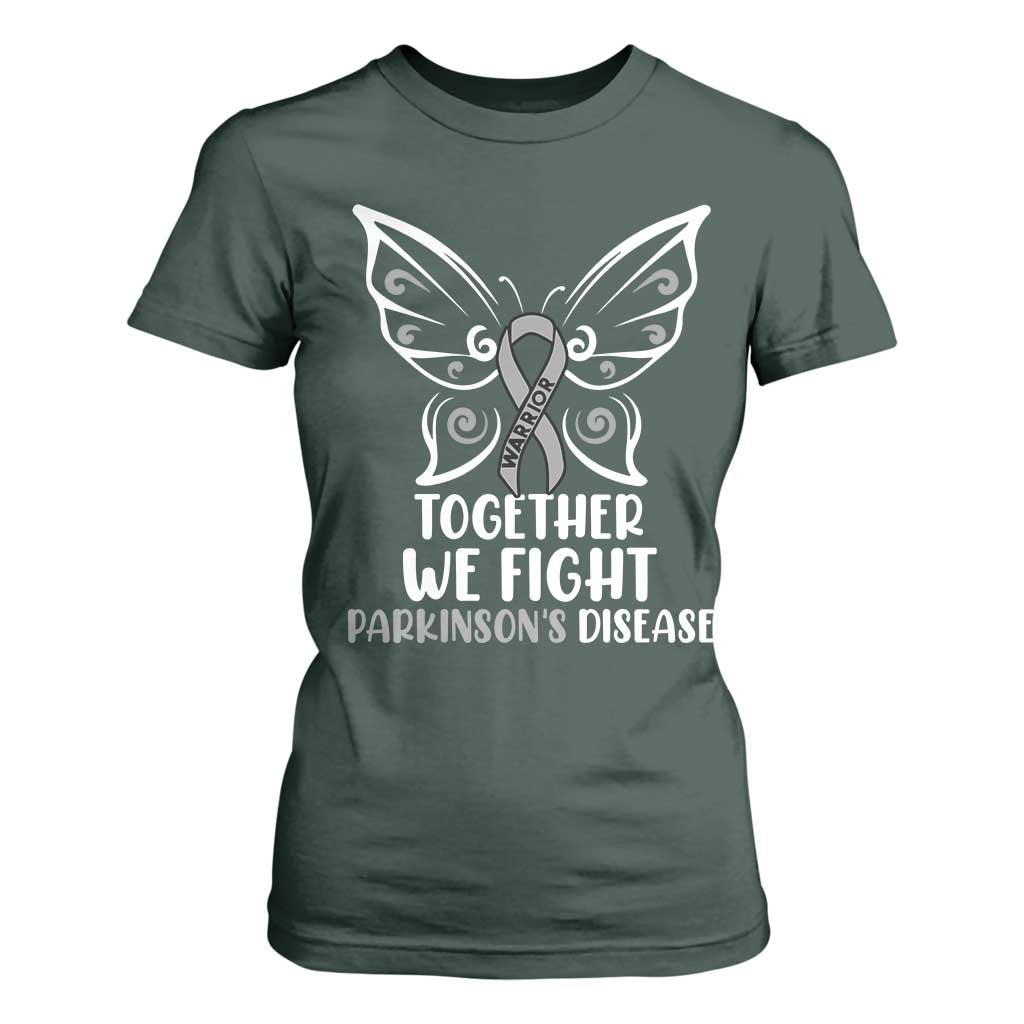 Parkinson's Support Squad T Shirt For Women We Fight Together Gray Ribbon Butterfly