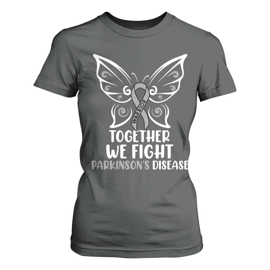 Parkinson's Support Squad T Shirt For Women We Fight Together Gray Ribbon Butterfly