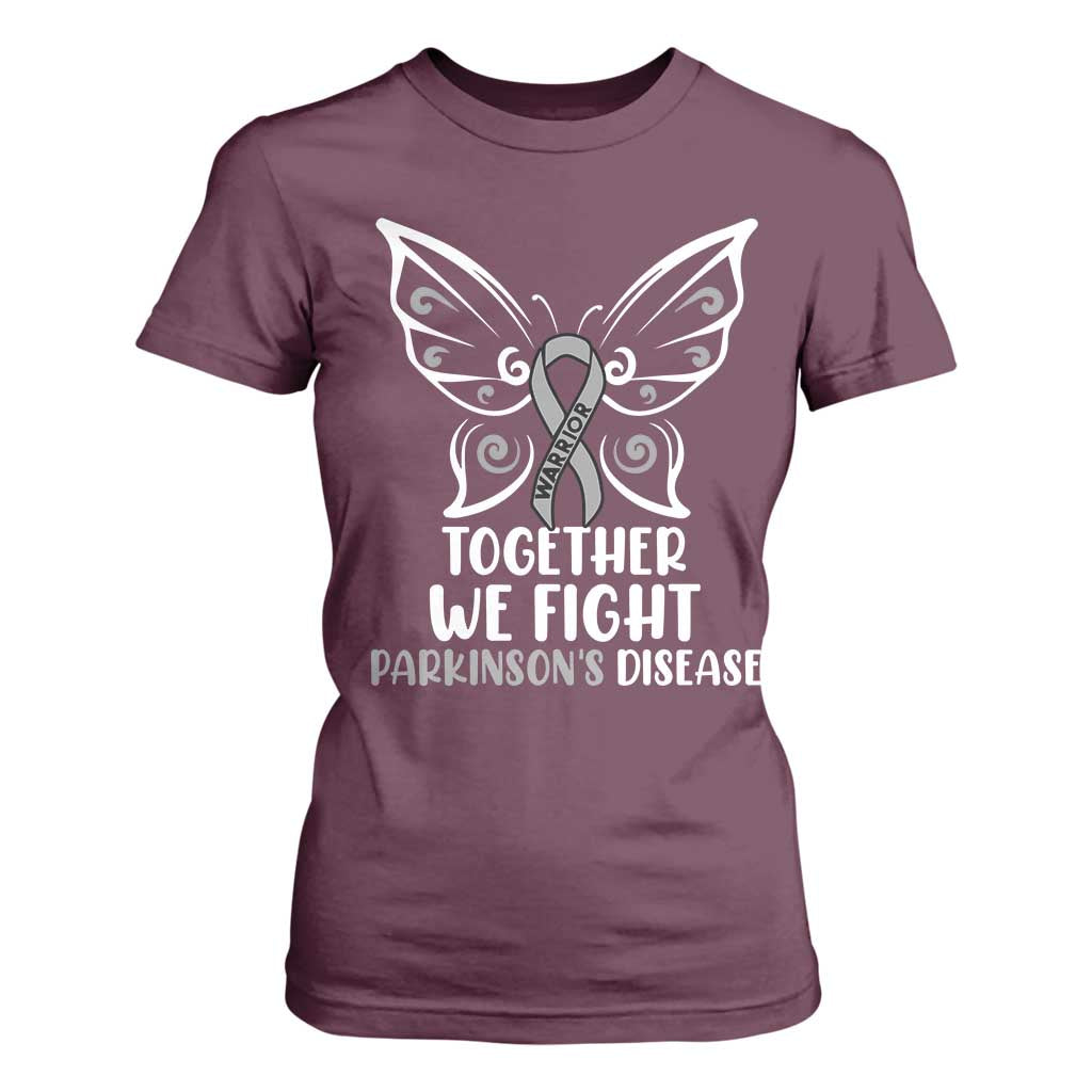 Parkinson's Support Squad T Shirt For Women We Fight Together Gray Ribbon Butterfly