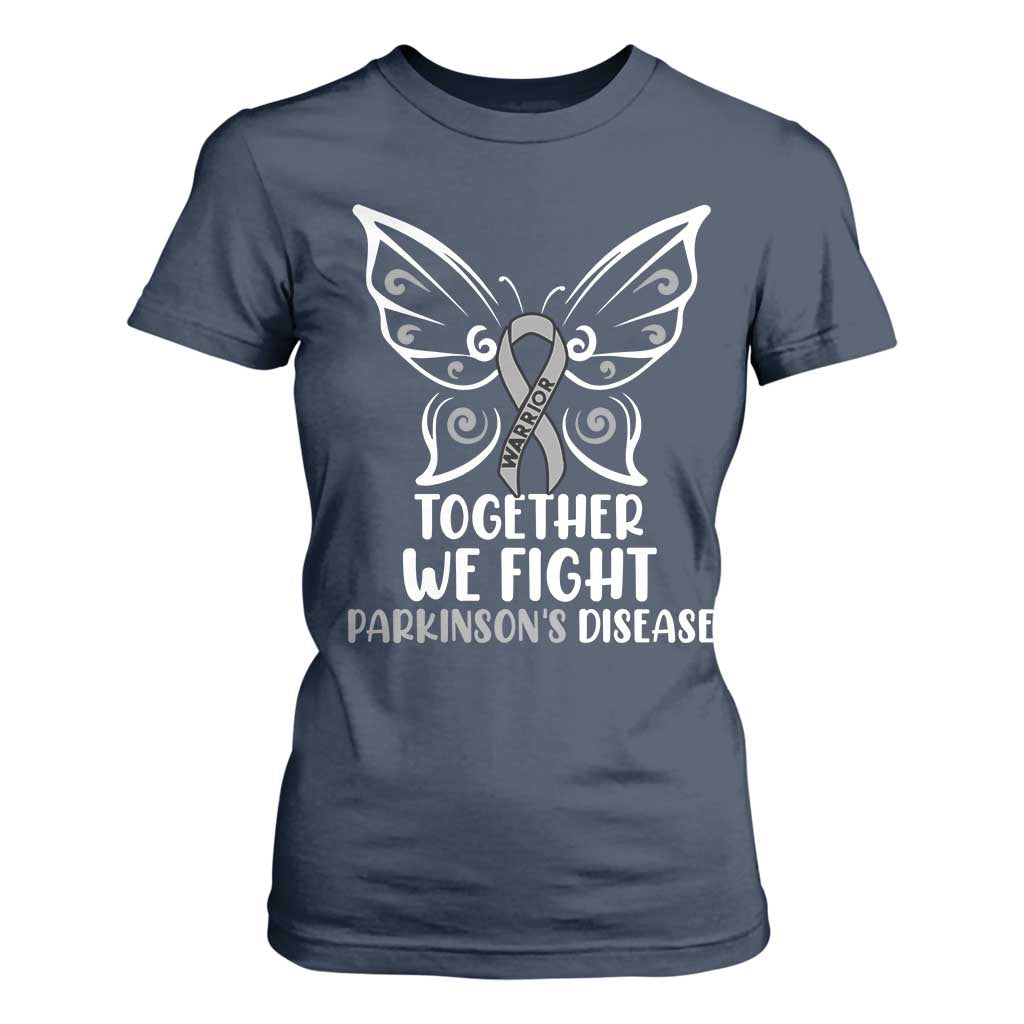 Parkinson's Support Squad T Shirt For Women We Fight Together Gray Ribbon Butterfly
