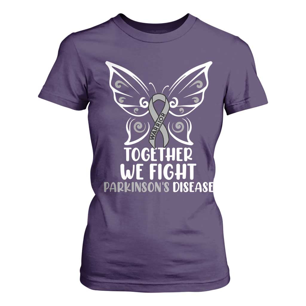 Parkinson's Support Squad T Shirt For Women We Fight Together Gray Ribbon Butterfly