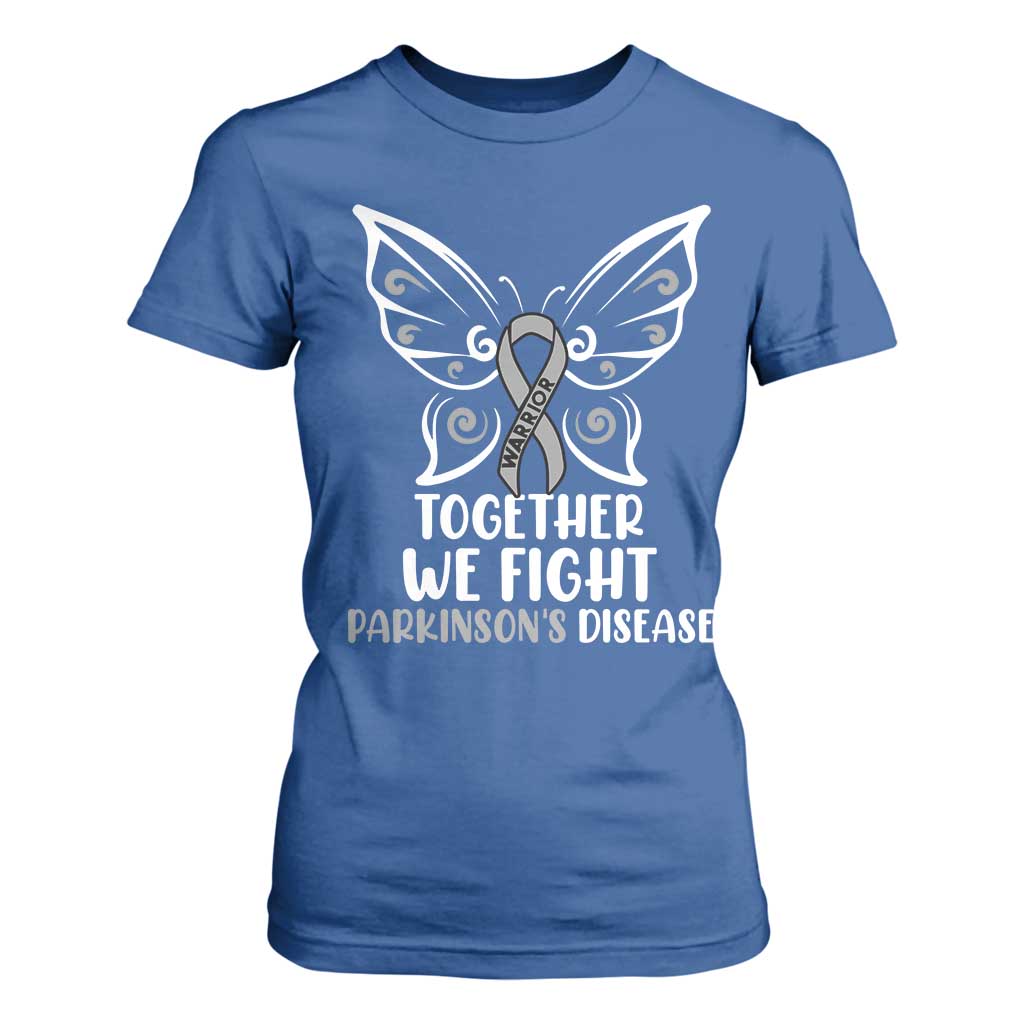 Parkinson's Support Squad T Shirt For Women We Fight Together Gray Ribbon Butterfly