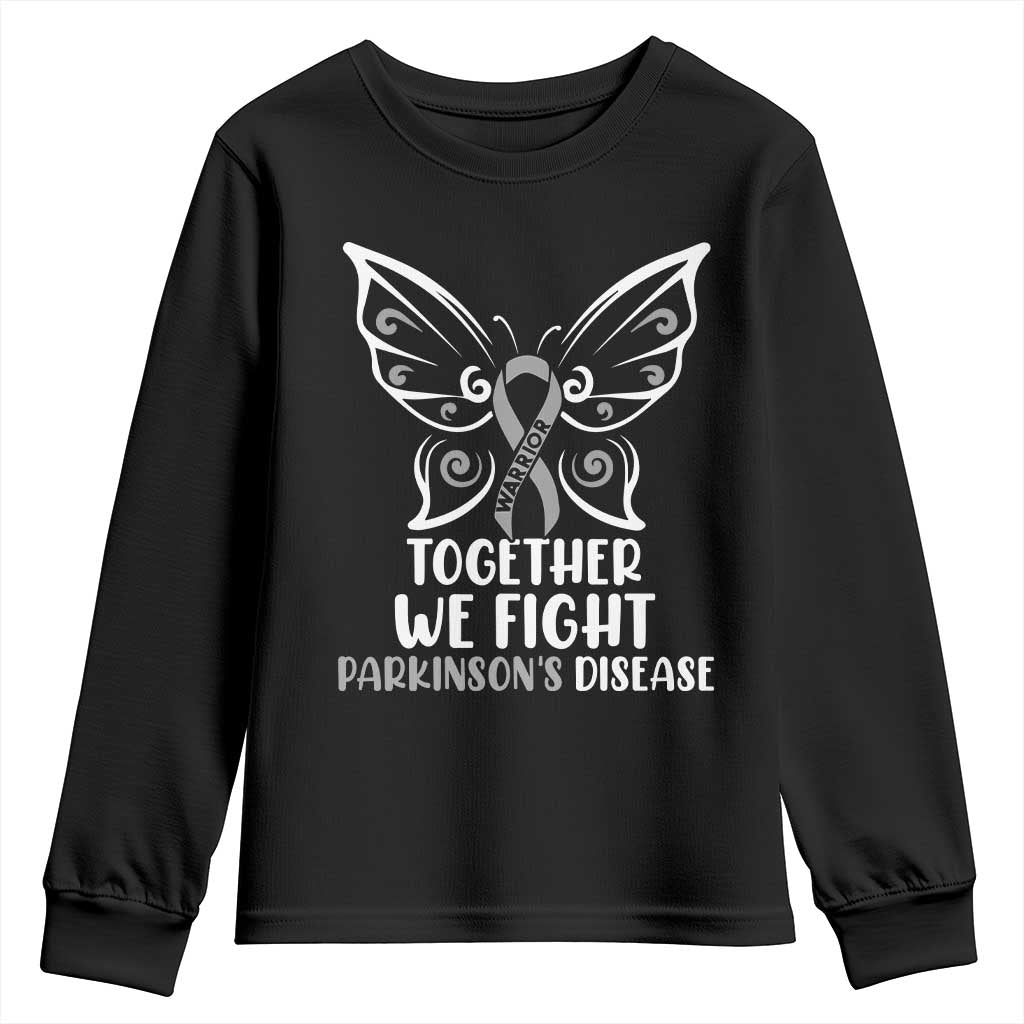 Parkinson's Support Squad Youth Sweatshirt We Fight Together Gray Ribbon Butterfly